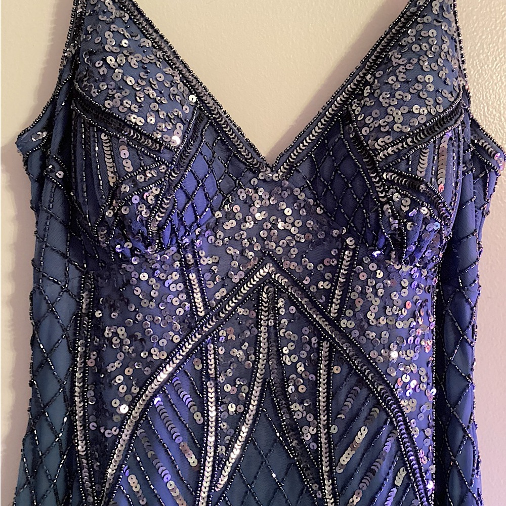 Elegant Blue Sequin Gown with Padded Bra from Neiman Marcus